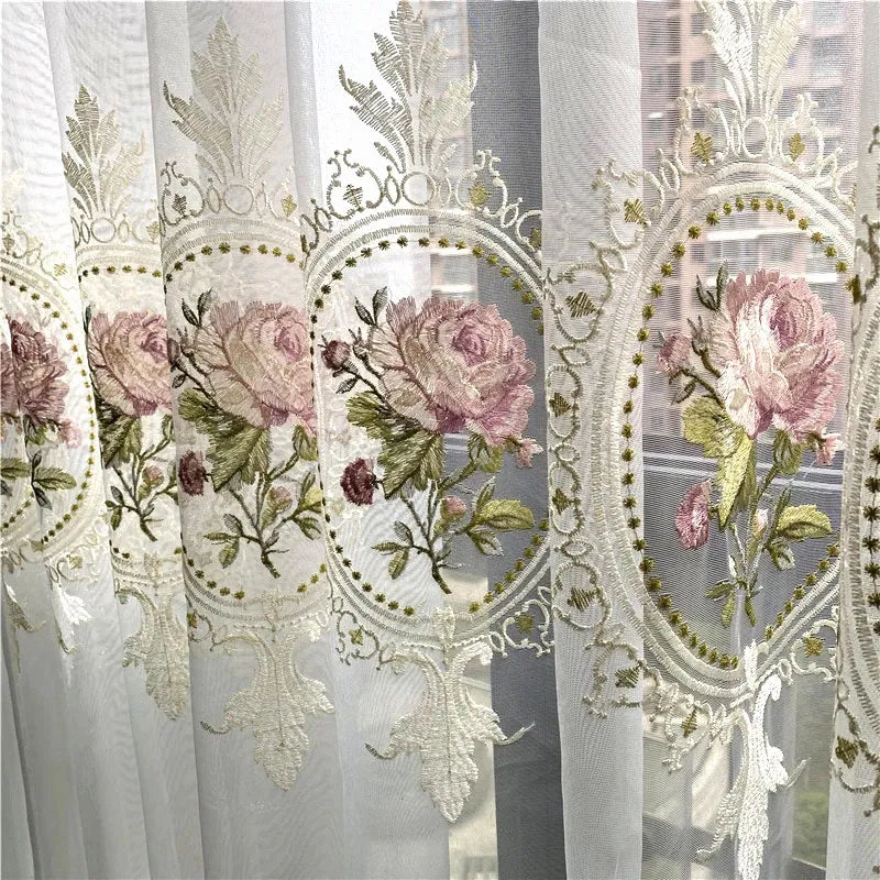 Cortina americana bordado, Sala, Flor Elegante, Cortinas para Quarto