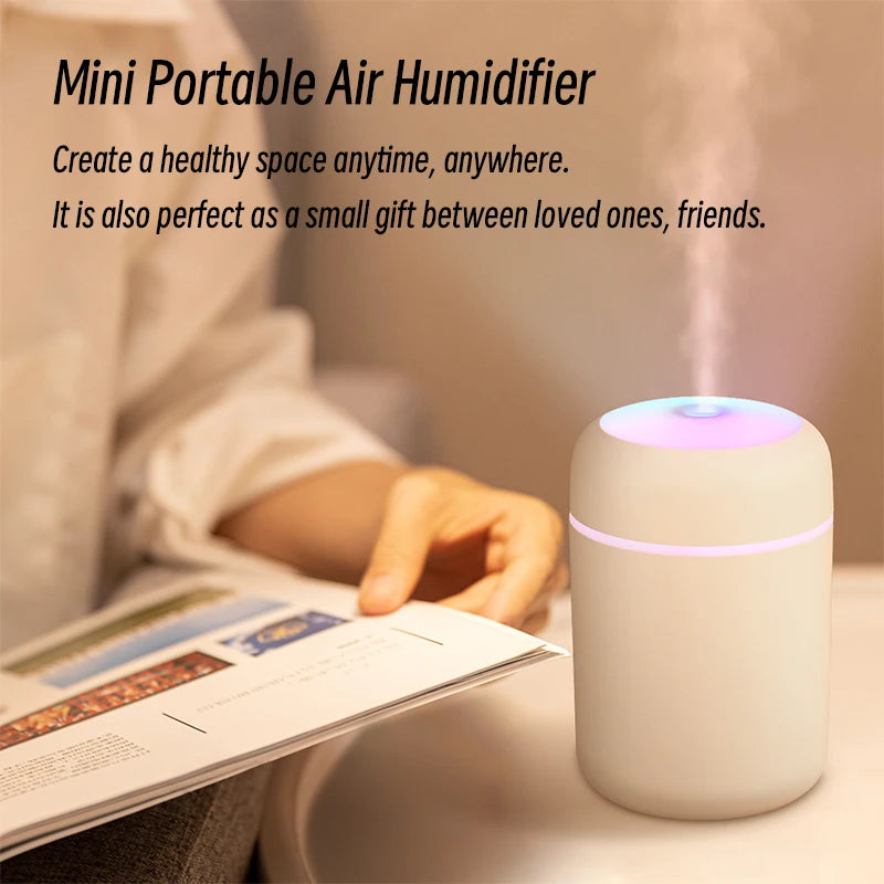 Mini Umidificador de Ar Portátil, Difusor de Aroma USB, Névoa para Quarto, Casa, Carro, Purificador de Plantas, 300ml