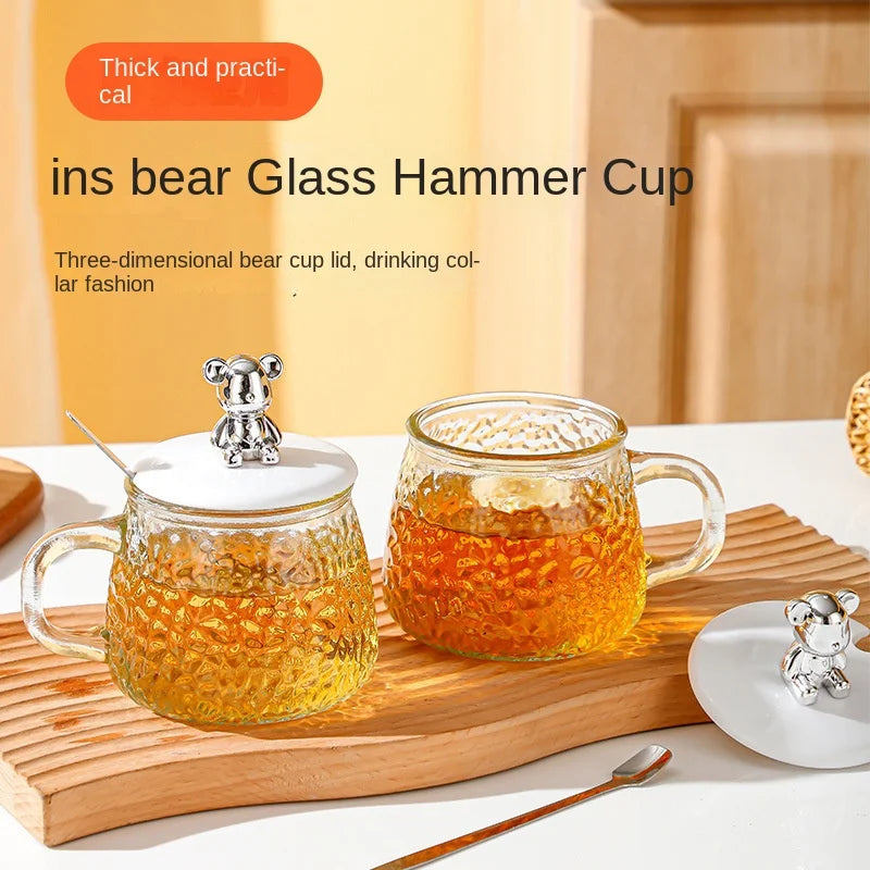 Copo De Café De Vidro Com Alça E Tampa, Decoração de Urso, Simples Estilo, Copo De Café Da Manhã, Copo De Chá Transparente