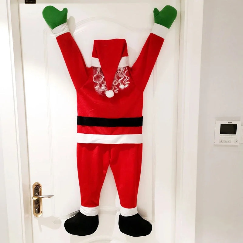 Decoração de Natal Suspensa de 1,7m – Papai Noel de Pelúcia Escalando Janela, Varanda ou Chaminé