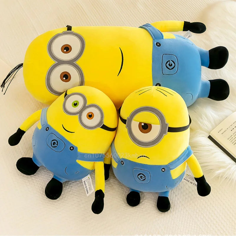 Minions filme periferia amarelo pelúcia bob stuart brinquedos de pelúcia em jeans bonecas macias travesseiro decoração crianças presente aniversário
