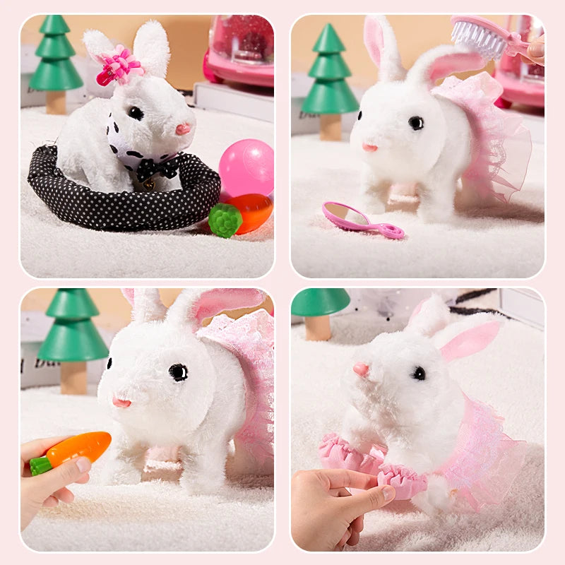 Brinquedos de pelúcia, coelho fofo para crianças, animal de estimação eletrônico com som, trocar roupas, brinquedos para crianças pequenas