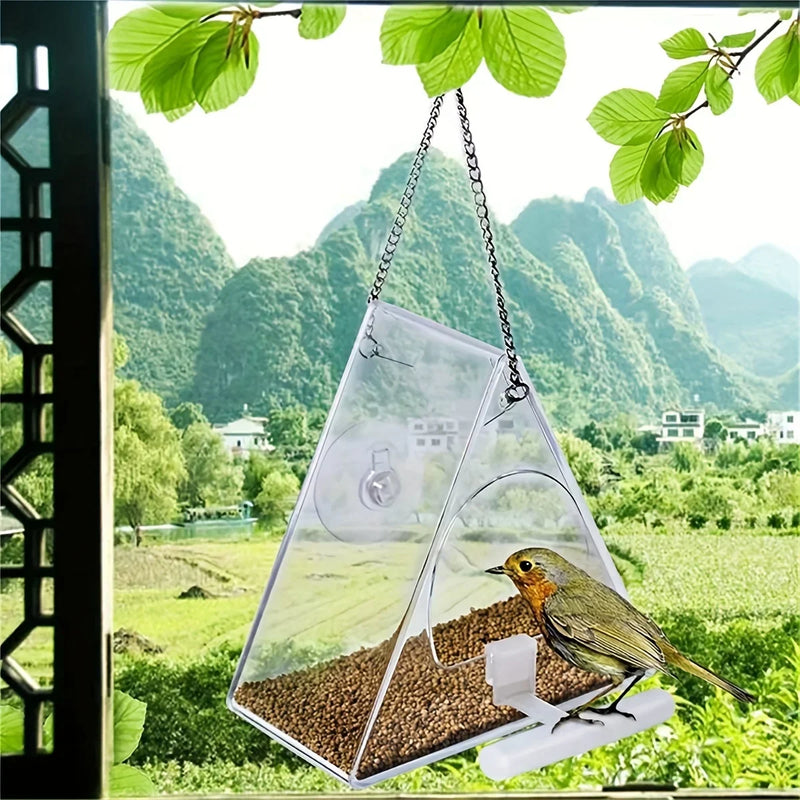 Comedouro de Acrílico para Pássaros – Fixação por Ventosa, Design Resistente ao Clima, Ideal para Janelas