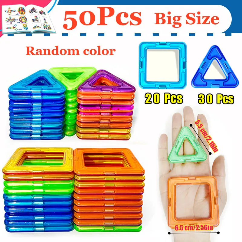Blocos de construção magnéticos para crianças, tamanho grande e tamanho mini, ímãs DIY, Designer Construction Set, presentes para crianças
