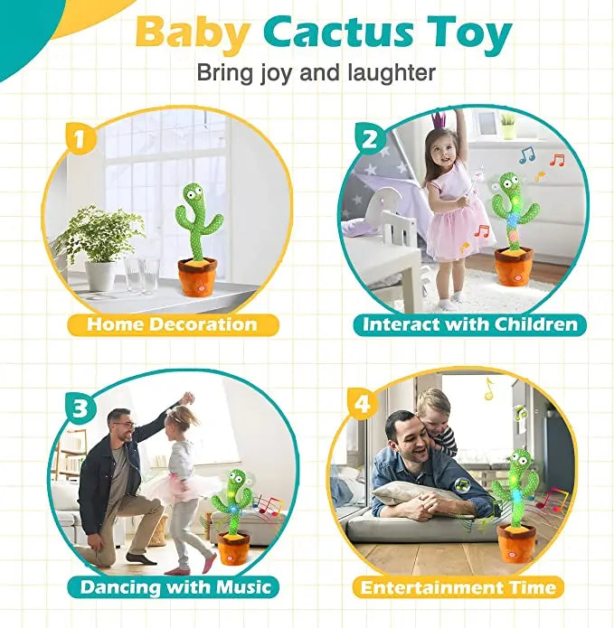Recarregável Cacto Dançante e Falante, Captus Dançante Brilhante, Registro USB, Peixe Swing, Parlanchin Espanhol, Brinquedo para Bebê
