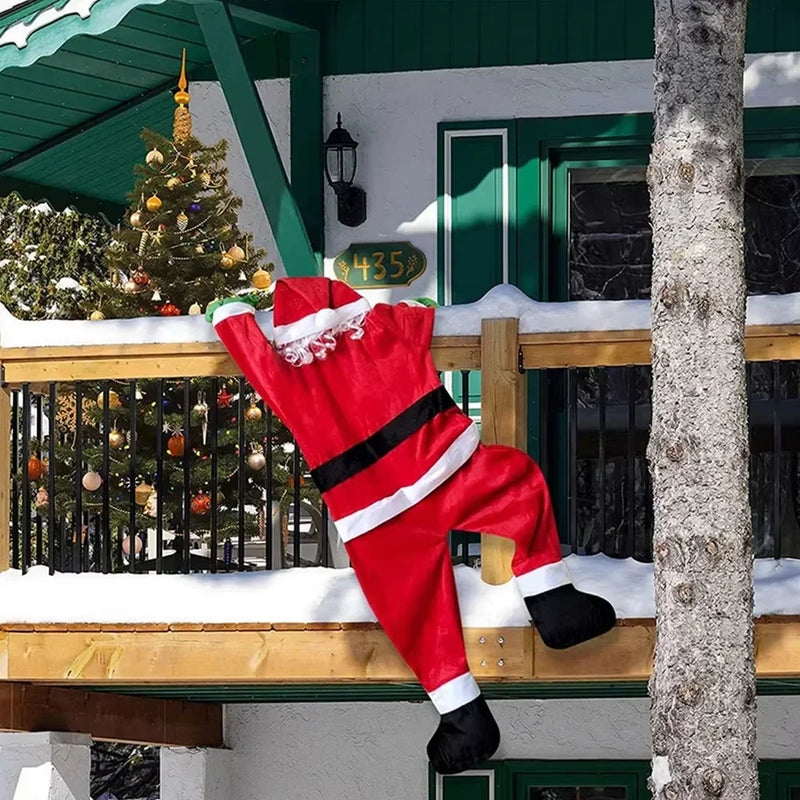 Decoração de Natal Suspensa de 1,7m – Papai Noel de Pelúcia Escalando Janela, Varanda ou Chaminé