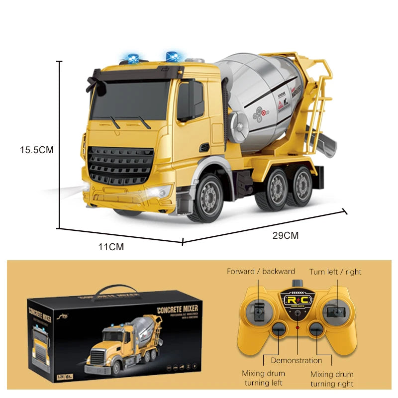 Escavadeira de Controle Remoto para Crianças, Caminhão De Mistura, Brinquedo Do Guindaste, Carro De Engenharia, Escavador, Caminhão Basculante, Presente, 2.4Ghz, 6 Canais, 1:24