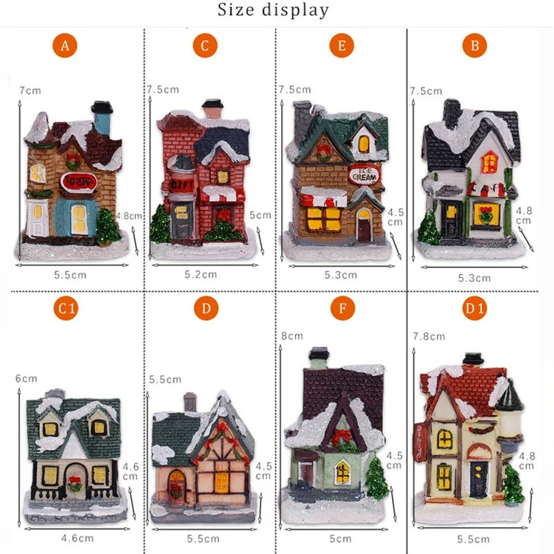 Luminária LED Decorativa de Natal - 1 a 6 Peças - Castelo Iluminado e Casa de Neve Esculpida para Decoração de Natal e Ano Novo 2024