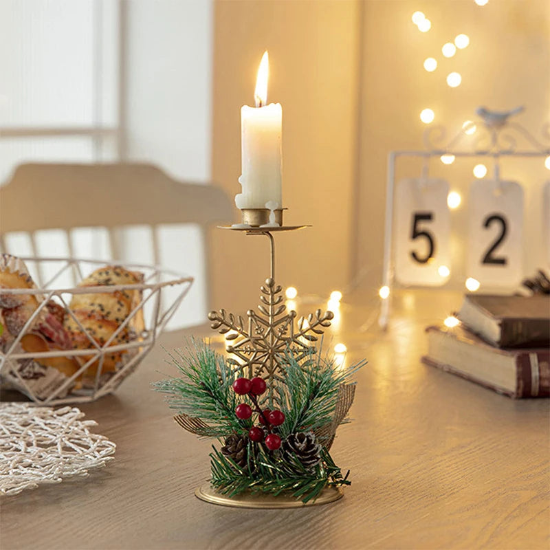 Suporte para Velas de Natal – Porta-Velas em Forma de Papai Noel, Rena e Árvore em Ferro Dourado para Decoração de Mesa