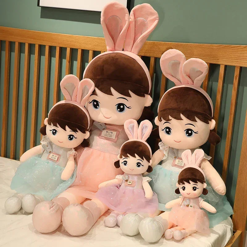 Bonecas Kawaii Plush Girl com orelha de coelho, bonecas macias recheadas, brinquedos adoráveis, aniversário infantil e presente dos namorados, 45cm