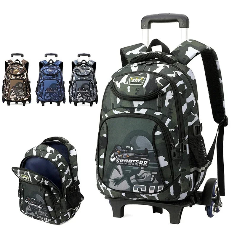 Mochila Escolar Infantil com Rodinhas para Meninos – Mochila Trolley com Rodas
