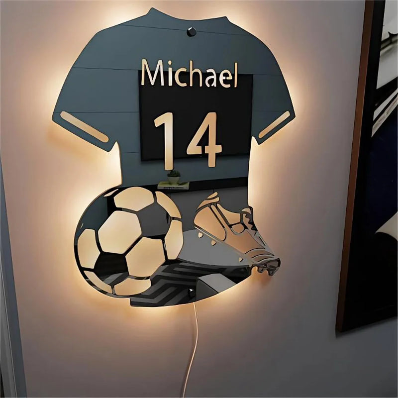 Luminária LED Espelhada Personalizada – Camisa de Futebol com Nome e Número