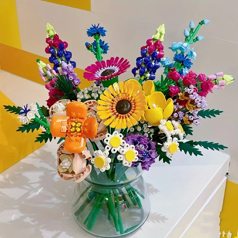 Buquê de Flores Silvestres Blocos de Construção, Decoração de Plantas Criativa Home Desk, Montar Brinquedos, Presente para Menina, Compatível 10313, 939Pcs