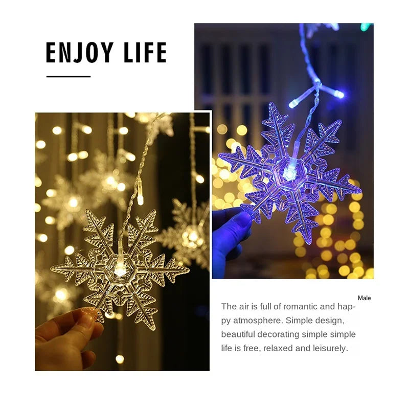 Luzes de Natal LED 3,5M - Cordão de Fadas com Flocos de Neve, Cortina e Festão à Prova d'Água para Festas e Decoração de Natal 2024