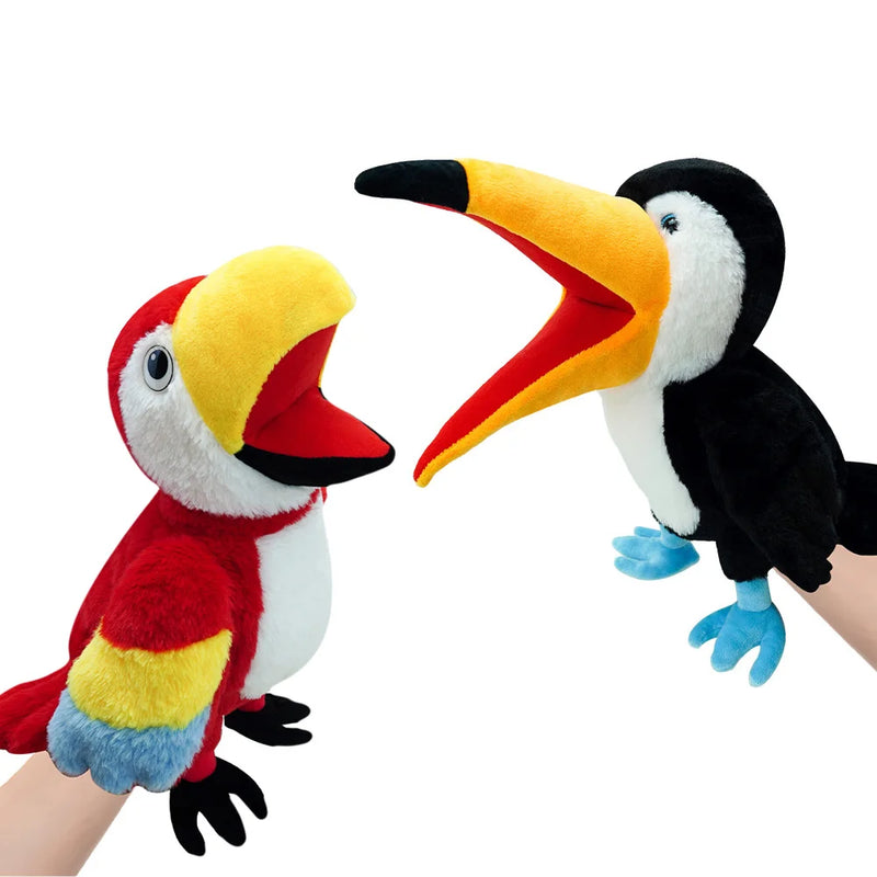 Brinquedo de pelúcia para bebê, boneca macia, papagaio, coruja, águia, flamingo, pavão, copaly, brinquedos educativos, fantoche de dedo