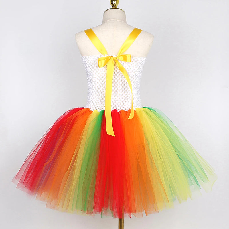 Fantasia de Palhaço Arco-Íris para Meninas - Vestido Tutu Divertido para Halloween, Aniversário e Carnaval
