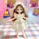 Boneca Kawaii Móvel de Menina com Cabelo Macio, Brinquedo BJD, Roupas da Moda, Vestir, Presente de Aniversário, 15 Articulações, 23cm