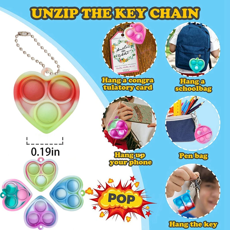 12/24 pçs mini pop fidget brinquedo pacote kit chaveiro alívio do estresse mão brinquedos festa favores brinquedo de mesa de escritório para crianças adultos brinquedos