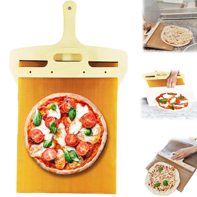 Pá deslizante para pegar pizza, alça de madeira dobrável, bandeja de transferência, espátula para pizza, ferramentas de cozimento, acessórios de cozinha, utensílios
