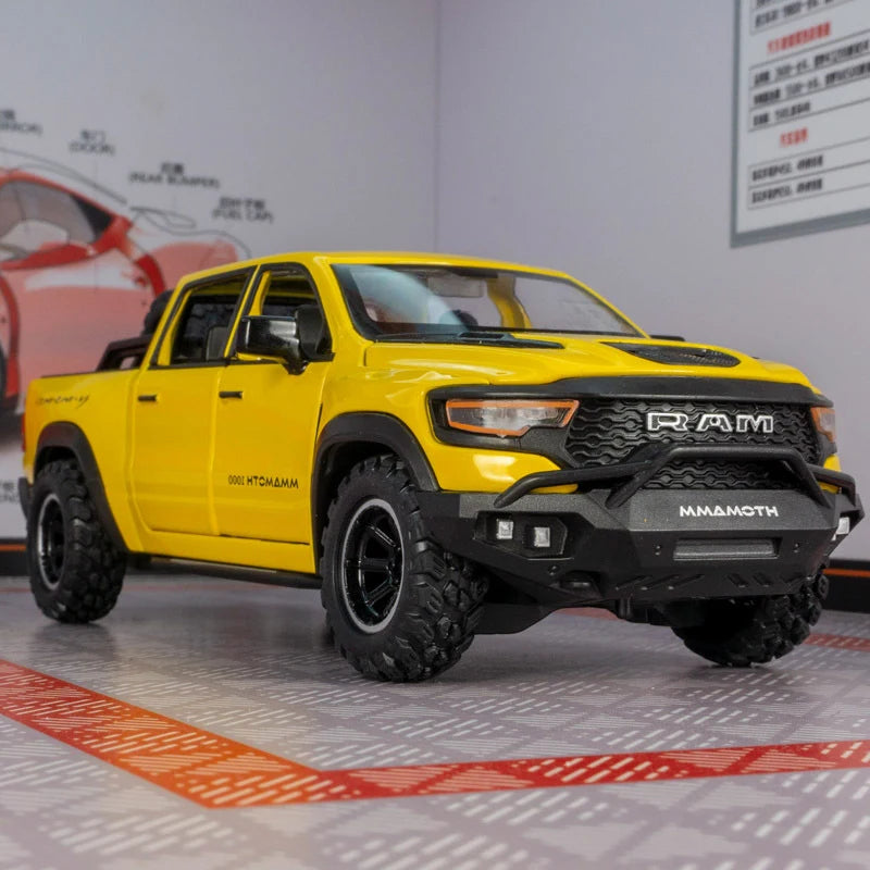 Modelo de carro captador de liga DODGE-Mamute 1000 TRX, metal fundido, veículo off-road, simulação de luz e luz, presente para crianças, 1:32
