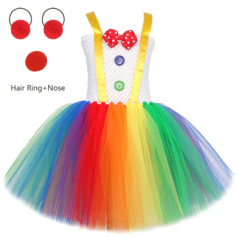 Fantasia de Palhaço Arco-Íris para Meninas - Vestido Tutu Divertido para Halloween, Aniversário e Carnaval