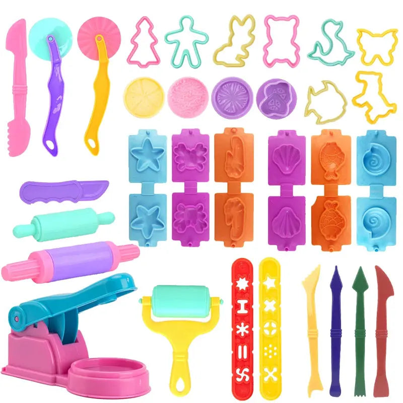 Conjunto de acessórios de massinha para crianças, ferramentas de massinha com vários moldes de plástico, rolos, cortadores, modelo de argila para crianças