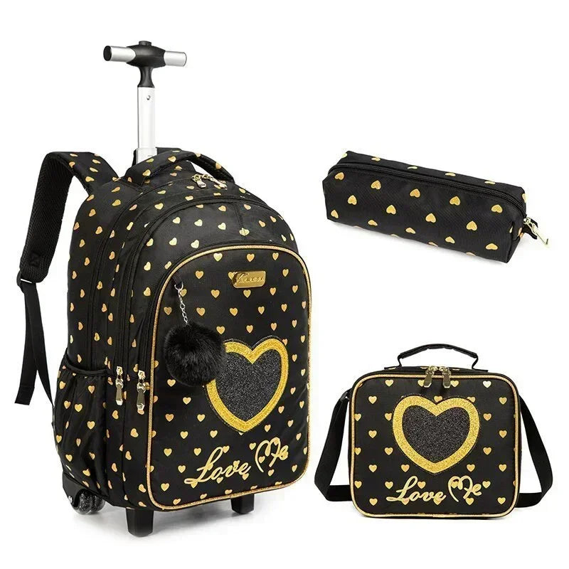 Conjunto de Mochila Escolar com Rodinhas para Meninas