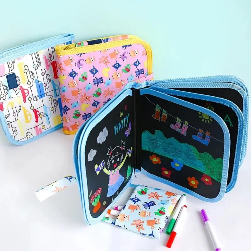 Quadro Mágico Infantil para Desenho – Livro Educativo com 6 Páginas Reutilizáveis e Canetas de Giz à Base de Água