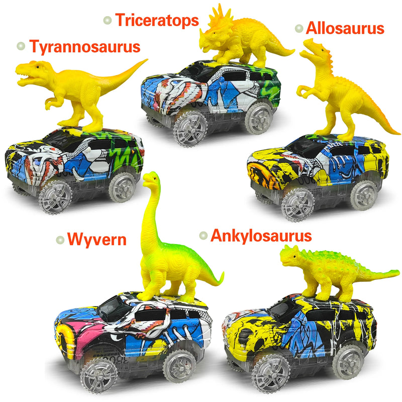 Conjunto de carro de brinquedo dinossauro elétrico mágico para crianças, pista de corrida ferroviária, conjunto de carro, luz flash flexível, alta qualidade