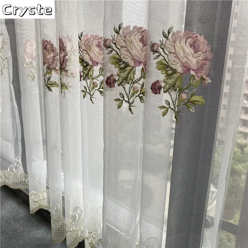 Cortina americana bordado, Sala, Flor Elegante, Cortinas para Quarto