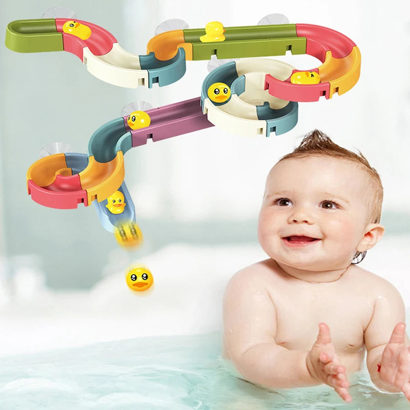 Brinquedo do banho do bebê com trilha de ventosa, Wind-Up, Duck Slide, Montagem do banheiro, Piscina, Brinquedos de água para crianças, Presentes