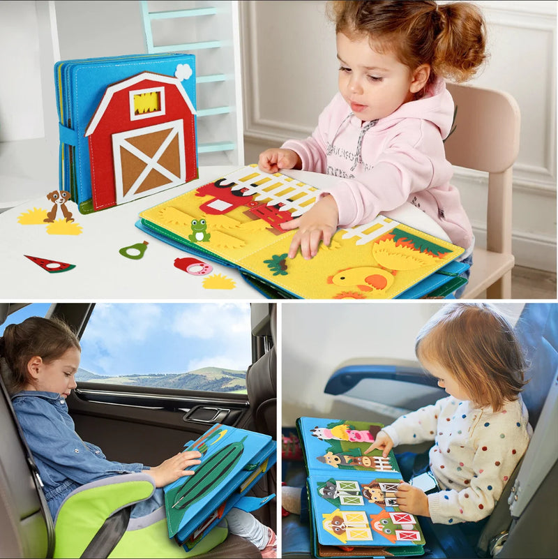 Crianças, brinquedos ocupado placa fazenda animal cena storytelling atividade brinquedo livro silencioso atividade de feltro educacional brinquedo sensorial