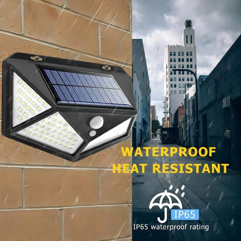 Lâmpada de parede solar LED com sensor de movimento, 4 lados, luminoso, impermeável, ao ar livre, jardim, pátio, 100, 1-12pcs
