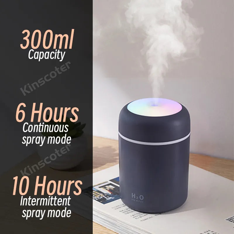 Mini Umidificador de Ar Portátil, Difusor de Aroma USB, Névoa para Quarto, Casa, Carro, Purificador de Plantas, 300ml