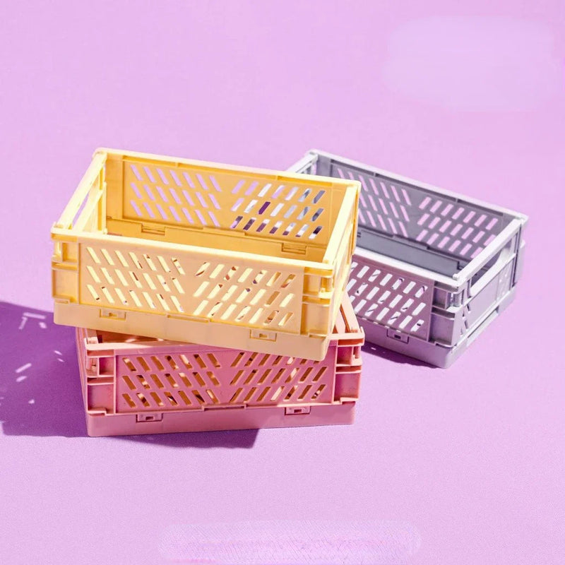 Caixa de armazenamento dobrável de plástico, organizador portátil, ideal para maquiagem, joias e brinquedos