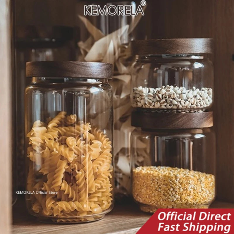 Vidro para alimentos com tampa, armazenamento de cozinha, frascos, recipiente para grãos