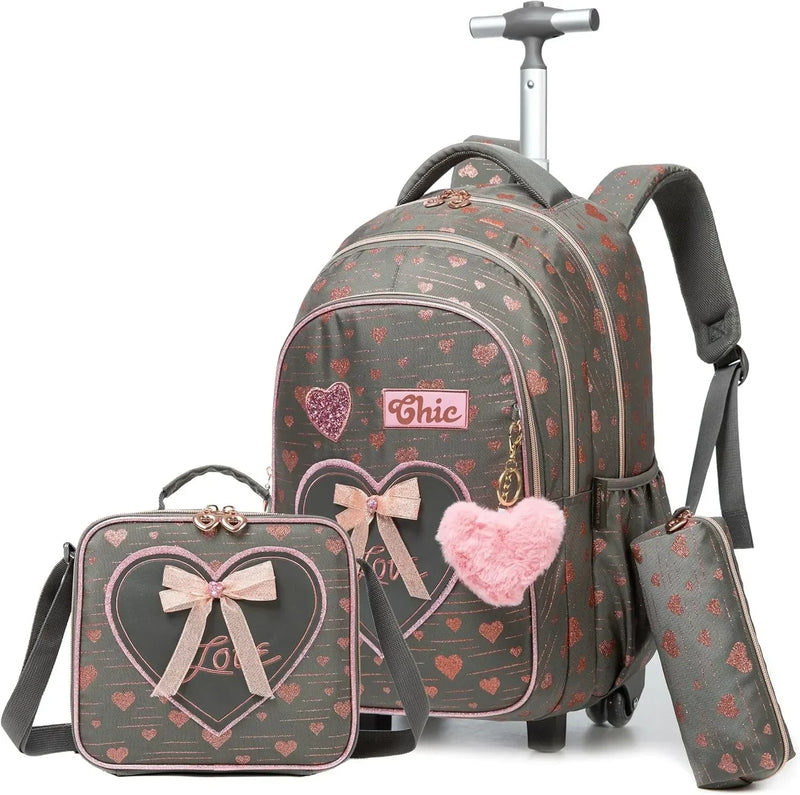 Conjunto de Mochila Escolar com Rodinhas para Meninas
