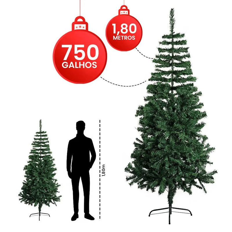 Árvore de Natal Luxo - Pinheiro Grande e Encorpado 1,80m com 750 Galhos Premium