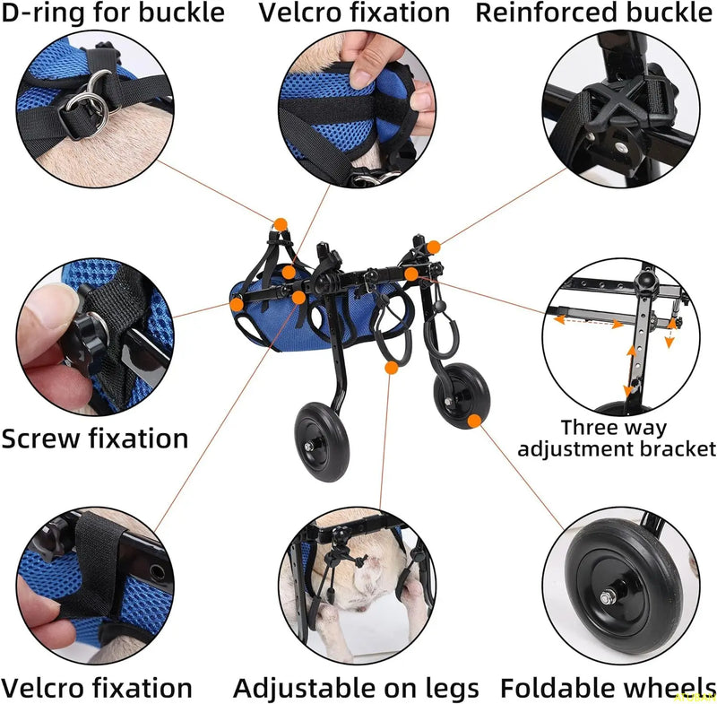 Cadeira de rodas para cães pequenos, cadeiras de rodas ajustáveis para cães, auxiliares de mobilidade para animais de estimação com deficiência, adequada para animais de estimação com peso de 3.75 - 9kg