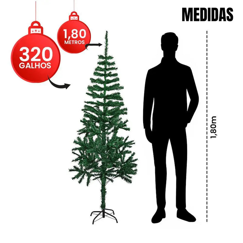 Árvore de Natal Completa e Encorpada 1,80m - 320 Ramos Tradicionais de Pinheiro Luxo