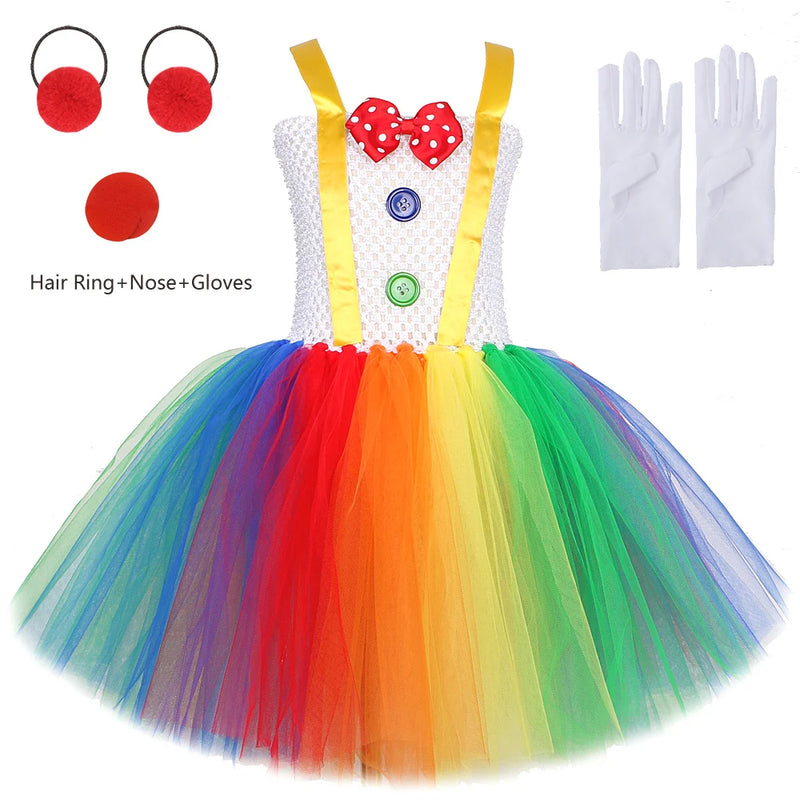 Fantasia de Palhaço Arco-Íris para Meninas - Vestido Tutu Divertido para Halloween, Aniversário e Carnaval