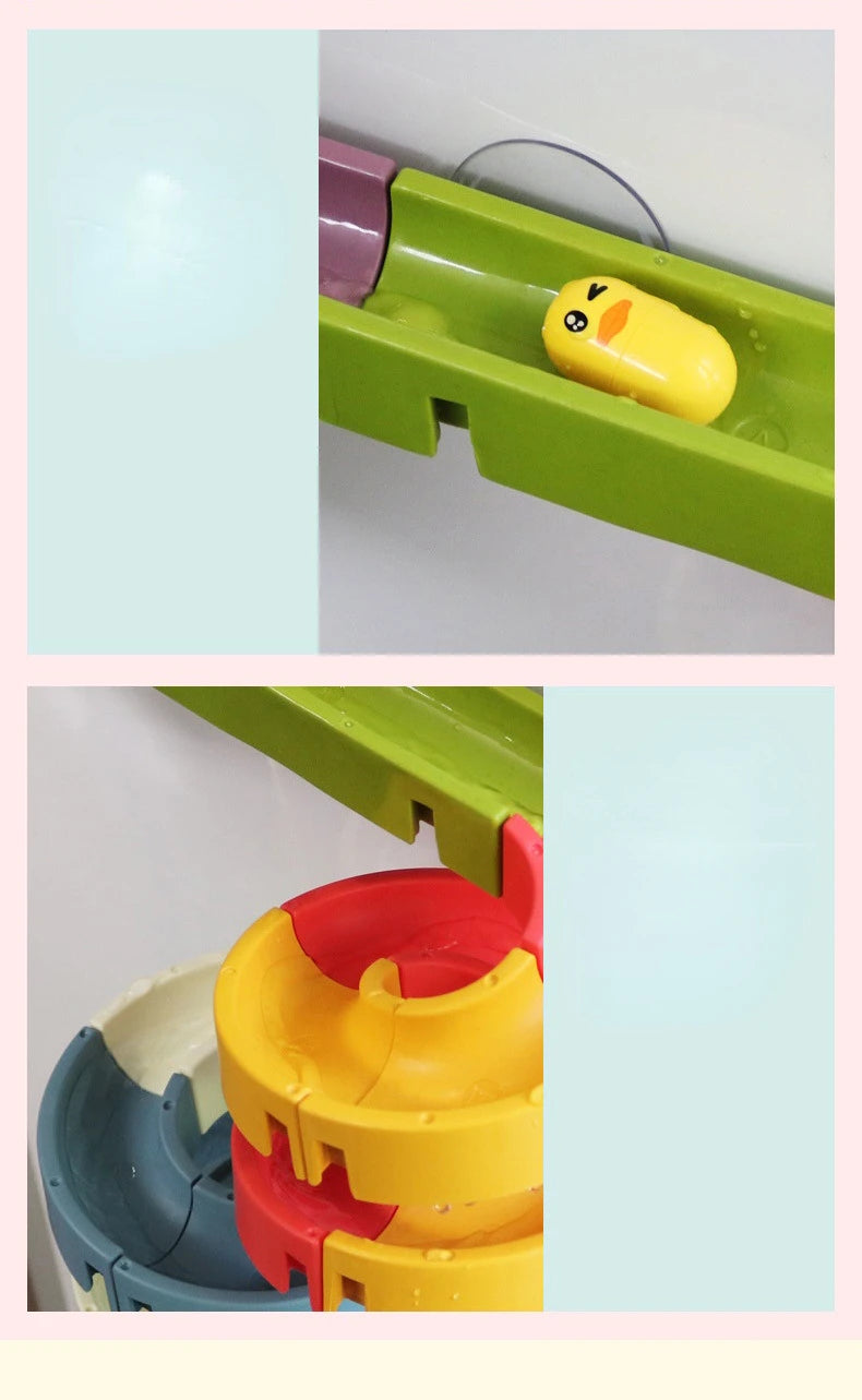 Brinquedo do banho do bebê com trilha de ventosa, Wind-Up, Duck Slide, Montagem do banheiro, Piscina, Brinquedos de água para crianças, Presentes