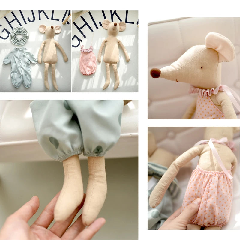 Bowknot algodão rosa e boneca do rato verde para crianças, brinquedo recheado um pouco, bonito