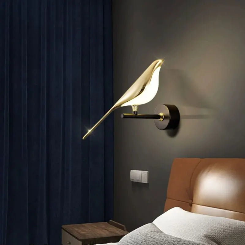 Luzes de parede LED de pássaro prateado, rotação 360°, interior, lâmpadas de parede LED para quarto, corredor, AC85-265V