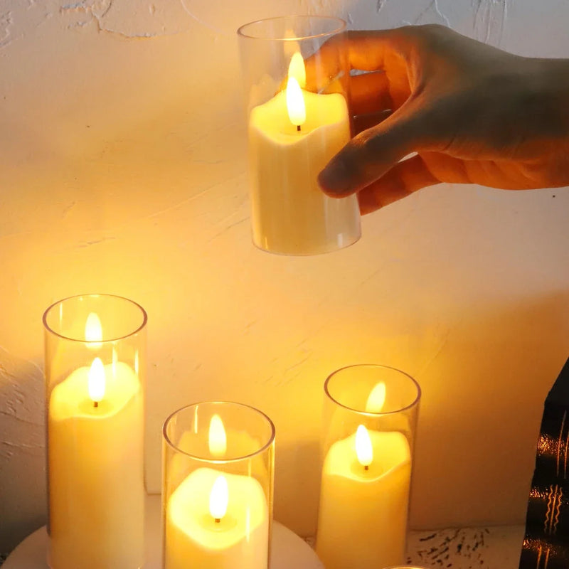 Conjunto com 6 Velas LED Sem Chama - Candelabros de Acrílico para Casamentos e Natal