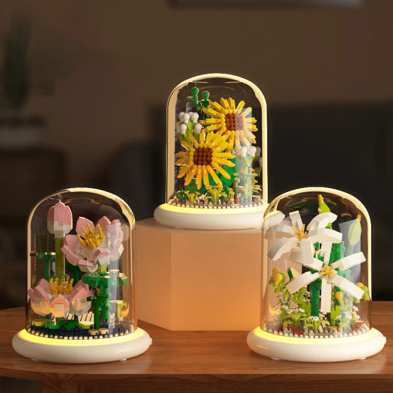 Bloco eterno buquê de montagem de flores, decoração de mesa, bloco de flores, quebra-cabeça infantil, buquê de brinquedo