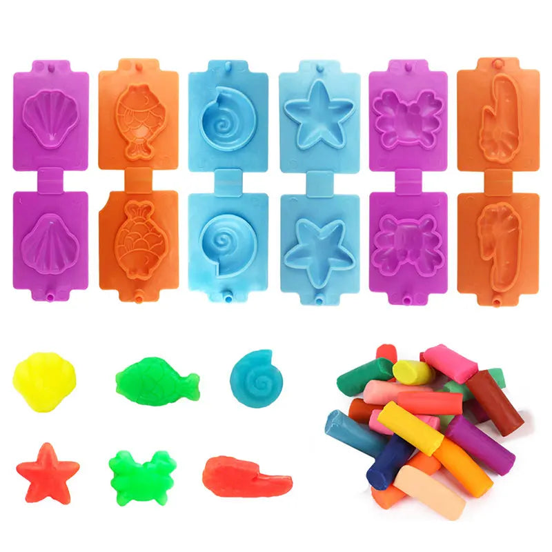 Conjunto de acessórios de massinha para crianças, ferramentas de massinha com vários moldes de plástico, rolos, cortadores, modelo de argila para crianças