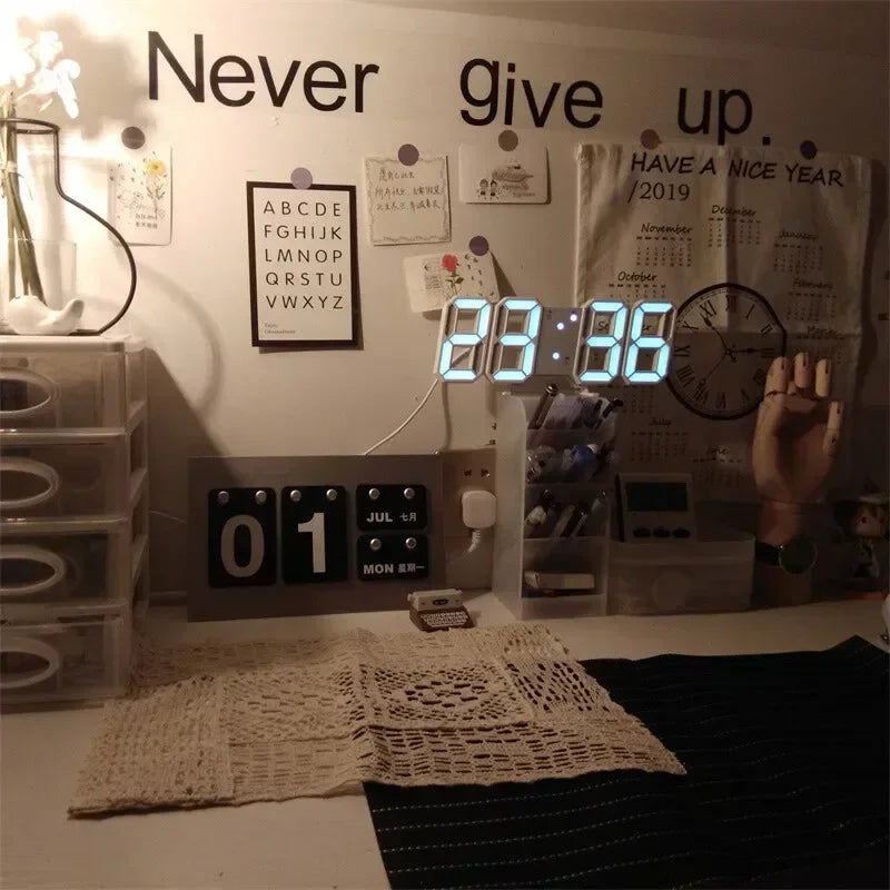 3D led relógio digital decoração de parede brilho modo noturno decoração para quarto relógio eletrônico ajustável decoração da sala estética