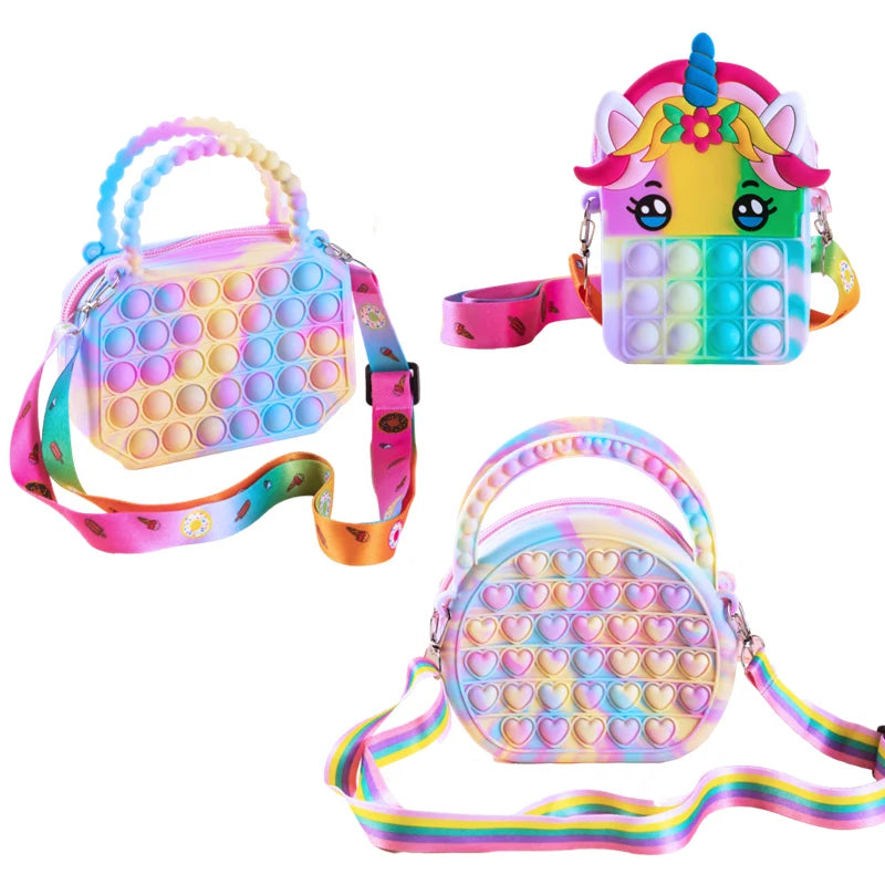 Pop bolsa de silicone sensorial push pop bolha saco crossbody antiestresse brinquedos reliver autismo bolsa moeda para crianças