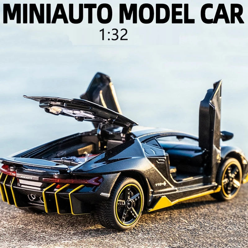 Modelo de Carro em Miniatura para crianças, metal, puxar para trás, carro esportivo, ornamento com para abrir a porta, presente criativo, brinquedos, escala 1:32